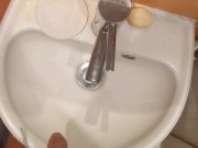 POV desperation pee into a sink AGAIN