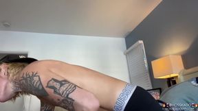 Daddy's Huge Cock Ruins Blonde FTM Austin Spears Boy Pussy Creampie Flood