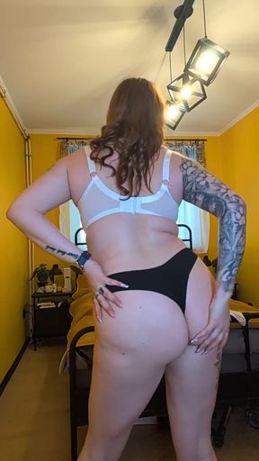 Watch as Busty Stepmommy Does Striptease and Touches Herself