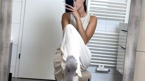 Two different sets of feet and soles show off with water