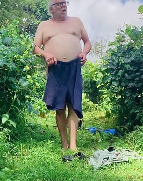 Grandpa working outside in the garden