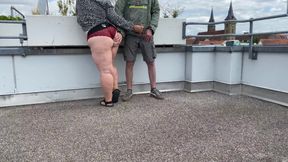 Sexy Mother in Law Jerks Me off on the Roof of the Parking Lot