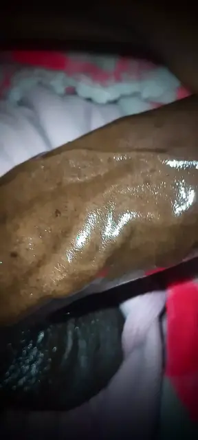 Chocolate Meat Stick - Jacking off His Big Black Dick with Oil