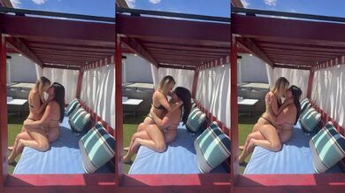 NEW hot lesbian couple making out hard grinding their big tits together