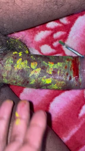 Indian Desi Boy Big cock with yellow painting.   Clip 2