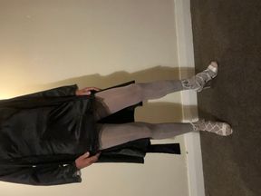 Sexy little black number stockings and high heels. I just love the fabric against my cock. A little teasing making me all hard