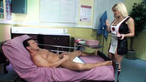 Nurse with fake boobs gets facialized during intense patient banging