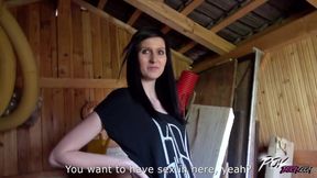 A tall brunette shows her sexual skills in the garden house