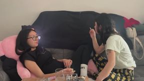 SEPTEMBER AND HANDY - THEY ARE SMOKING CIGARETTES TOGETHER, OPPOSITE EACH OTHER.
