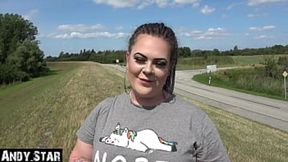 Chubby German girl gets fucked on the dikes outdoors &mdash;  cumshot in mouth