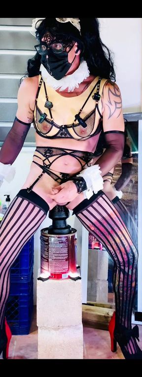 Femboy Sexy Lingerie Riding Big Black Dildo