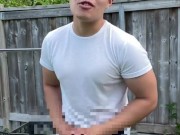Asian Boy Jerks Off In His Backyard And Busts A Load