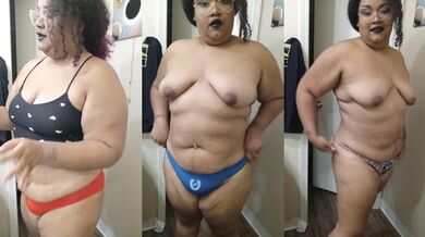 Goth girl unboxes her new panty haul in the dressing room