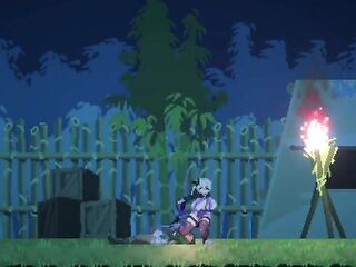 2D Anime Game - Cute ninja comics gal dominates and squeezes cum