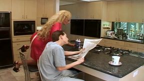 Horny MILF with huge boobs satisfies her stepson