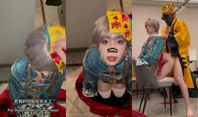 Little zombies Halloween cosplay sex cum on cute asian teen's ass