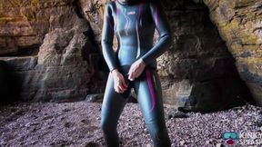 Shiny Rubber Wetsuit Tease in Private Cave