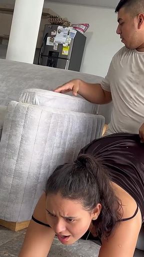 While I'm Cleaning the Furniture, My Brother-in-law Fucks My Ass in Front of My Stepsister.