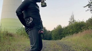 Outdoor public full rubber wank in the forest
