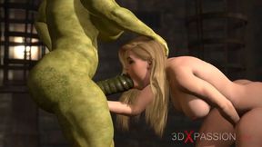 Futa orc with a huge dick fucks hard a sexy blonde slut in the castle