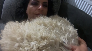 FUr fetish -Playing with a sheepskin rug
