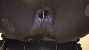 Slow Leaky Accident While Trying to Hold with Spread Legs - Soaking Black Leggings