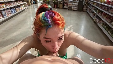 I met my ex at the store, and she couldn't resist - she gave me a blowjob and swallowed every drop of my cum. Her deepthroat blowjobs are still insanely good[AI]
