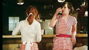 Skinny German retro blonde sucks big cock and fucks hard in cafe