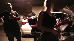 Busty babe gets a three-way ride on a motorcycle