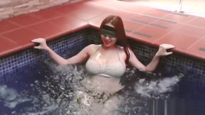 Thicci ends her pool swimming fingering herself in a cute bikini