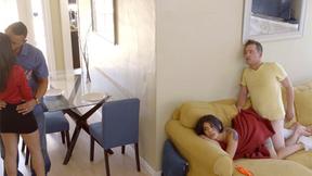 ”Kinky step sister Gina Valentina seduced stud step brother in front of step dad”