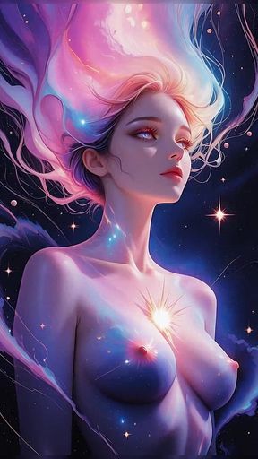 Cosmic Dream Goddess Nude Woman Floating in Surreal Fantasy Dreamscape Ai Art Slideshow