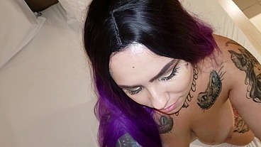 Casting interview converts into a Fetish Mini-Serie with Suicide Girl - Episode 2: Blow Job with split tongue and Deepthroat