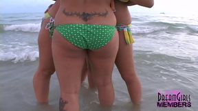 Three All Natural College Cuties Flash at the Beach