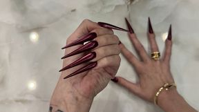 New color PURPLE Long nails, sharp stilettos, long fingers and hands worship, palms wide