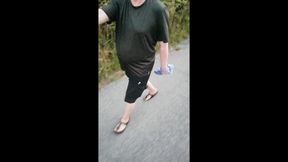 Out and About with Nylon Feet in Birkenstocks in the Morning