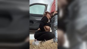 Hung hubby's big dick licked by hot roadside MILF and again at camp