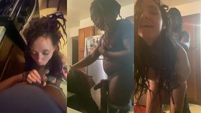 getting fucked on kitchen counter until she cums hard