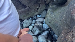 Stranger girl helping to pee guy at the public beach compilation