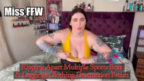 Ripping Apart Multiple Sports Bras Leggings Clothing Destruction Fetish