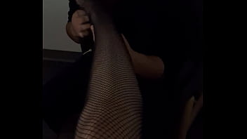 Foot fetish fj with cumshot, ripping fishnets off