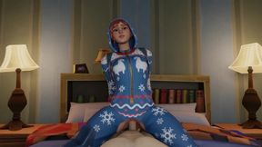 Fortnight Asian cartoon babe rides cock in onesie before bed