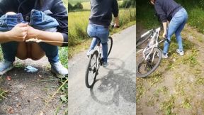 Desperate girl on bicycle needed to pee - Roxie