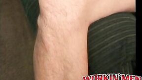 Older bushy guy masturbates using two hands on his big cock