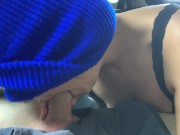 MASKED Teen Swallows Cum in a Public Parking Lot — Aria Fleur