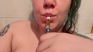 Vaping amateur shows off soft BBW body