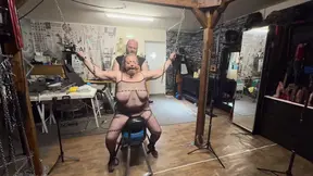 Hairy mature Kitty is put through a new BDSM training machine test by her
