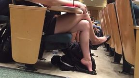 Sexy college babe teases in stockings during class