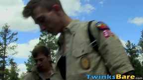 Juicy twink enjoys raw sex session and cum on ass in nature