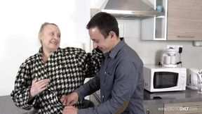 Stepson fucks his grandma with her huge saggy globes